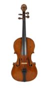 An early 20th century German violin, carved with the head of Wagner, 37cm two piece back and