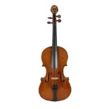 An early 20th century German violin, carved with the head of Wagner, 37cm two piece back and