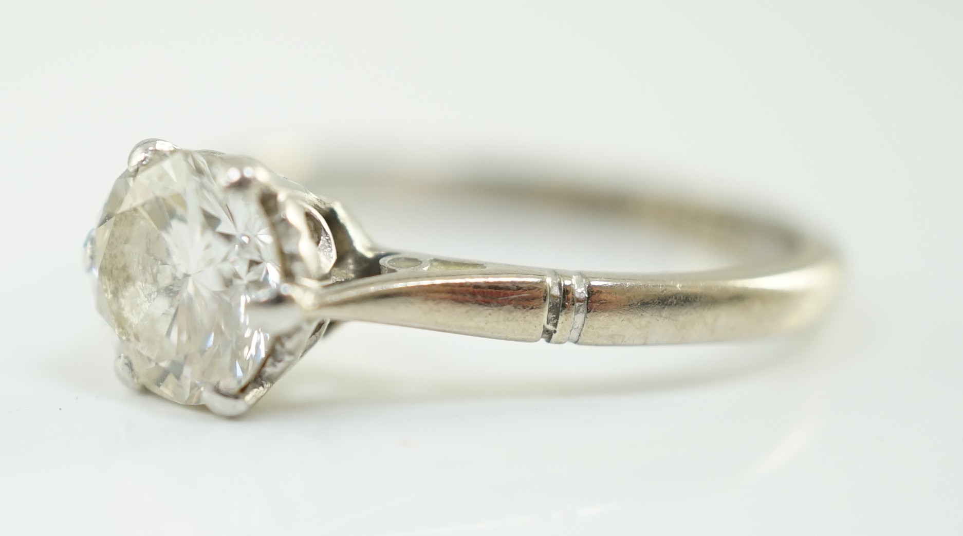 An 18ct white gold, platinum and solitaire diamond set ring, size M, gross weight 3.3 grams, the - Image 3 of 6