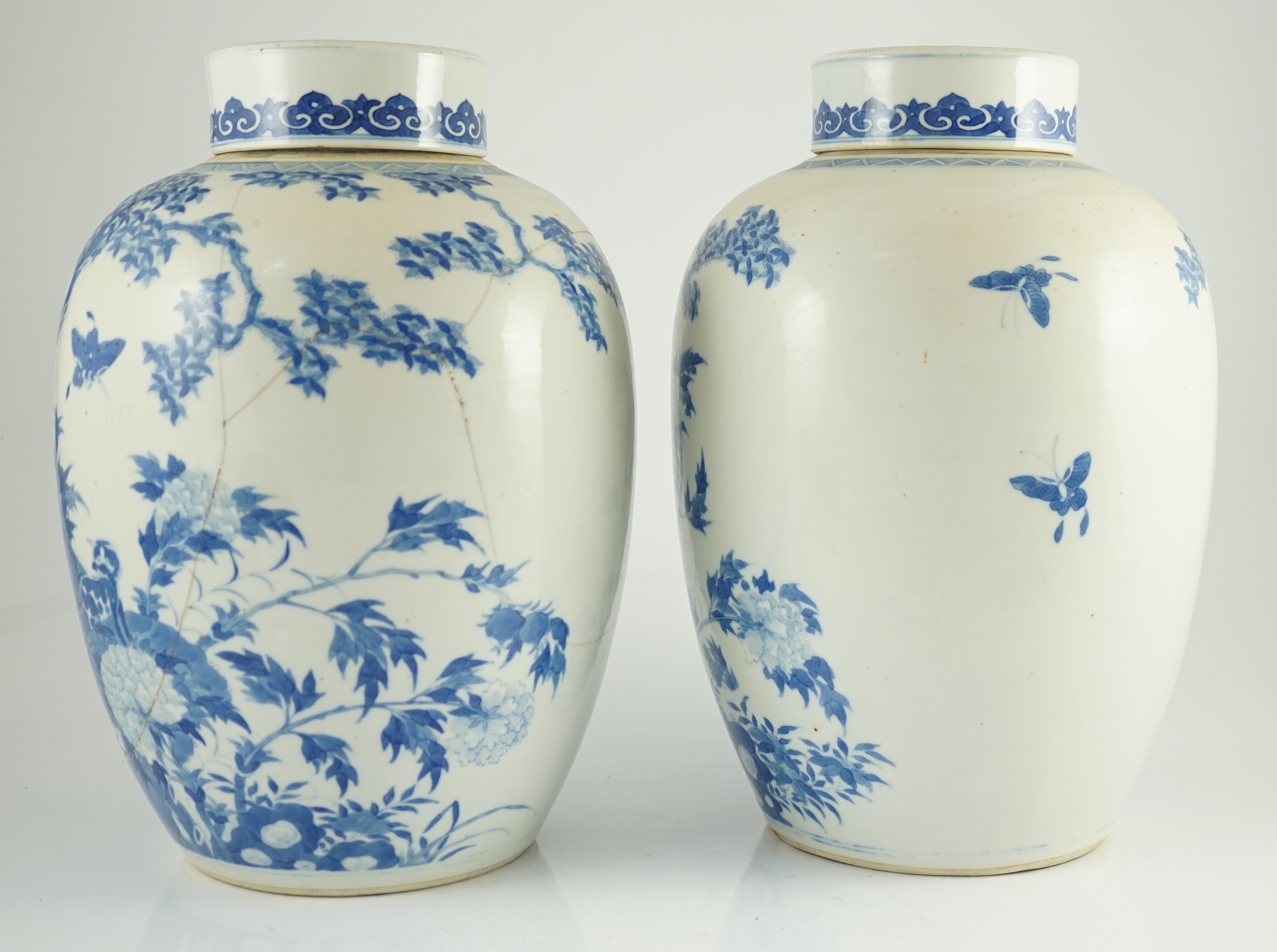 A pair of large Chinese blue and white ovoid jars and associated covers, 19th century, each - Image 2 of 13