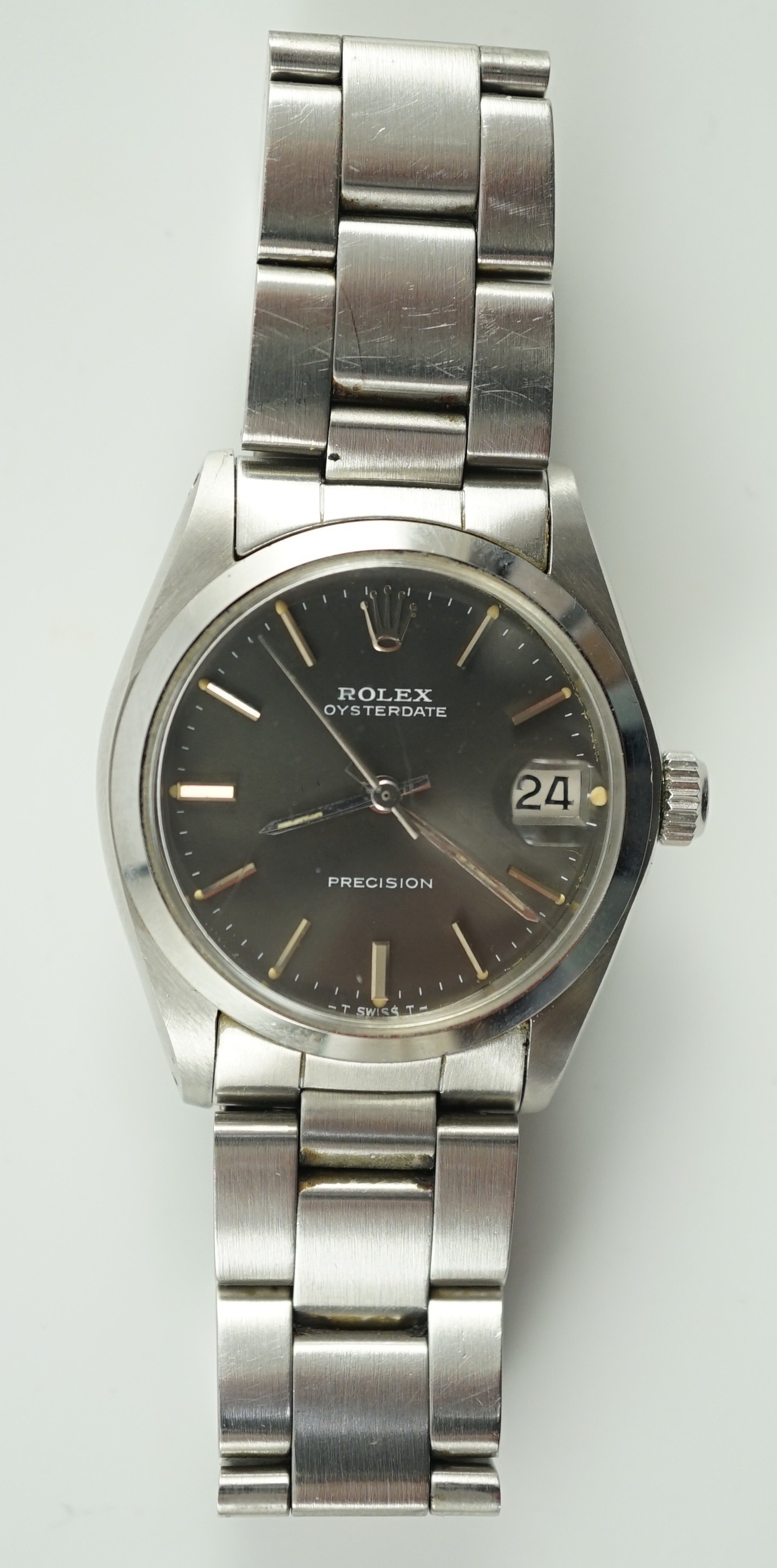 A 1980's mid-size stainless steel Rolex Oysterdate Precision manual wind wrist watch, on a stainless - Image 2 of 4