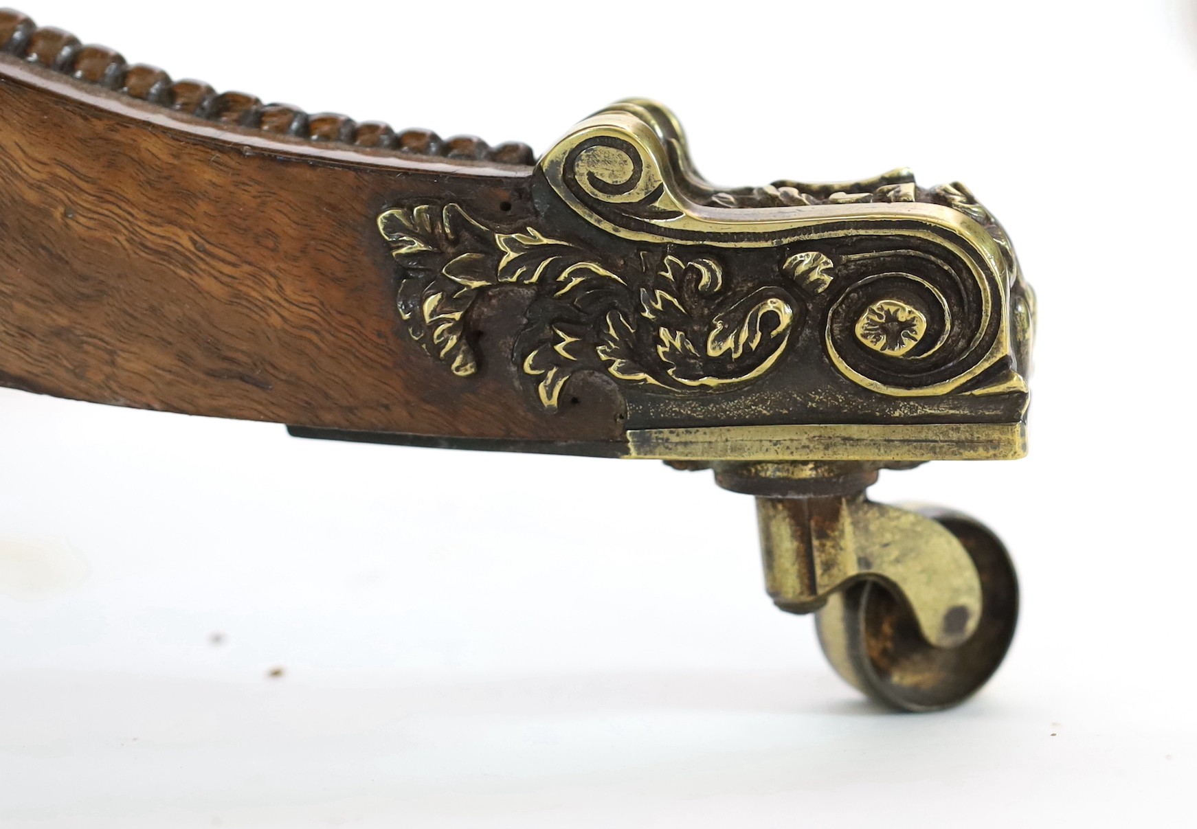 Y Y A Regency mahogany drop leaf work table, with beaded rectangular top, scroll carved folding - Image 4 of 5