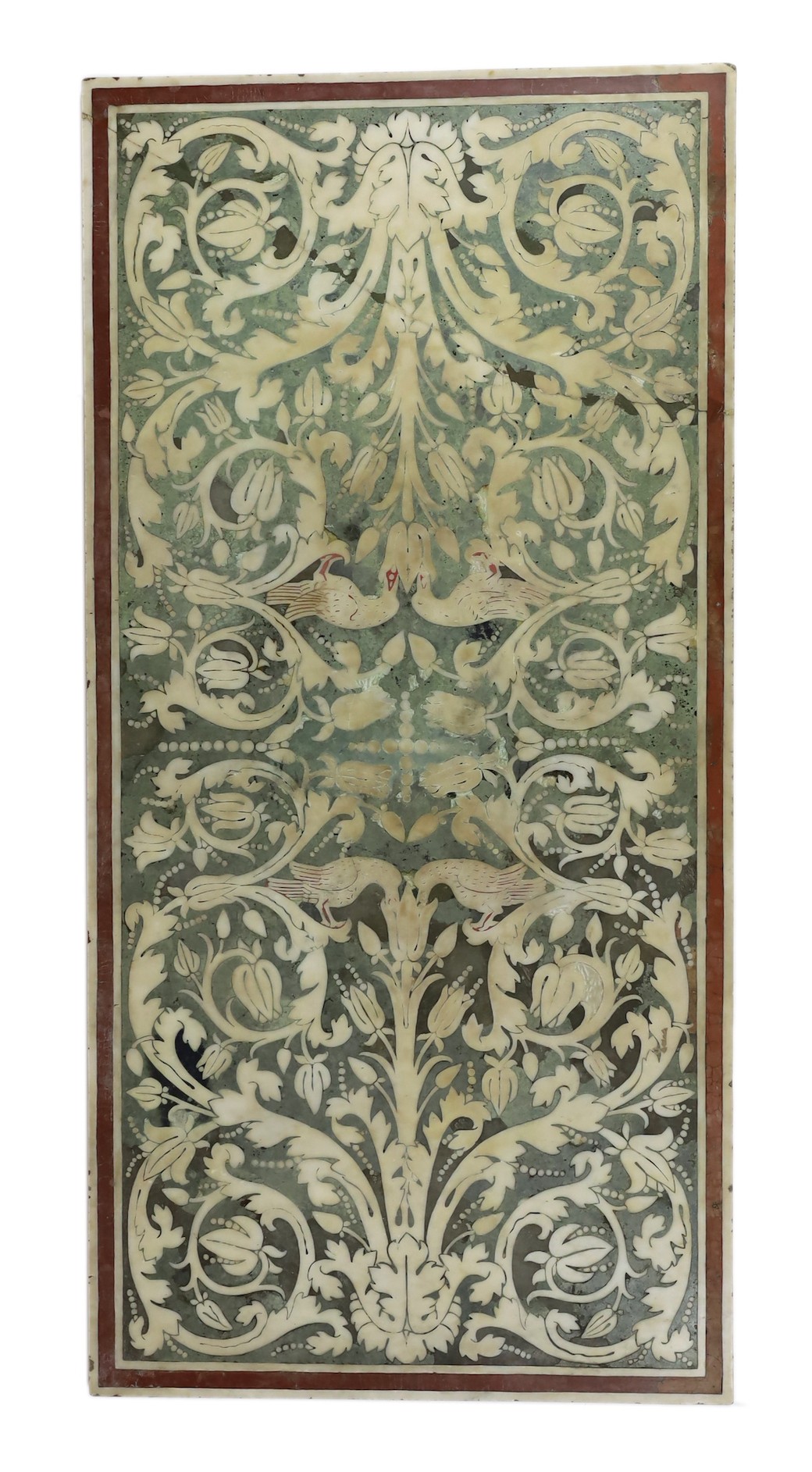 A 17th/18th century Florentine scagliola table top, decorated with birds, tulips and foliate scrolls