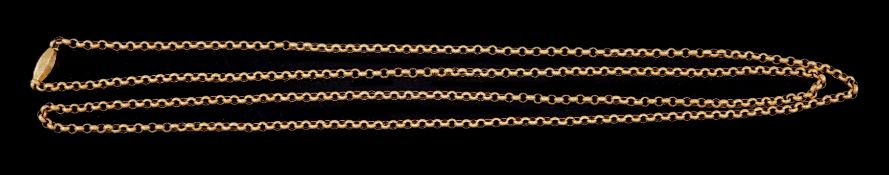 An early 19th century gold guard chain, with embossed and facetted circular links and tapering