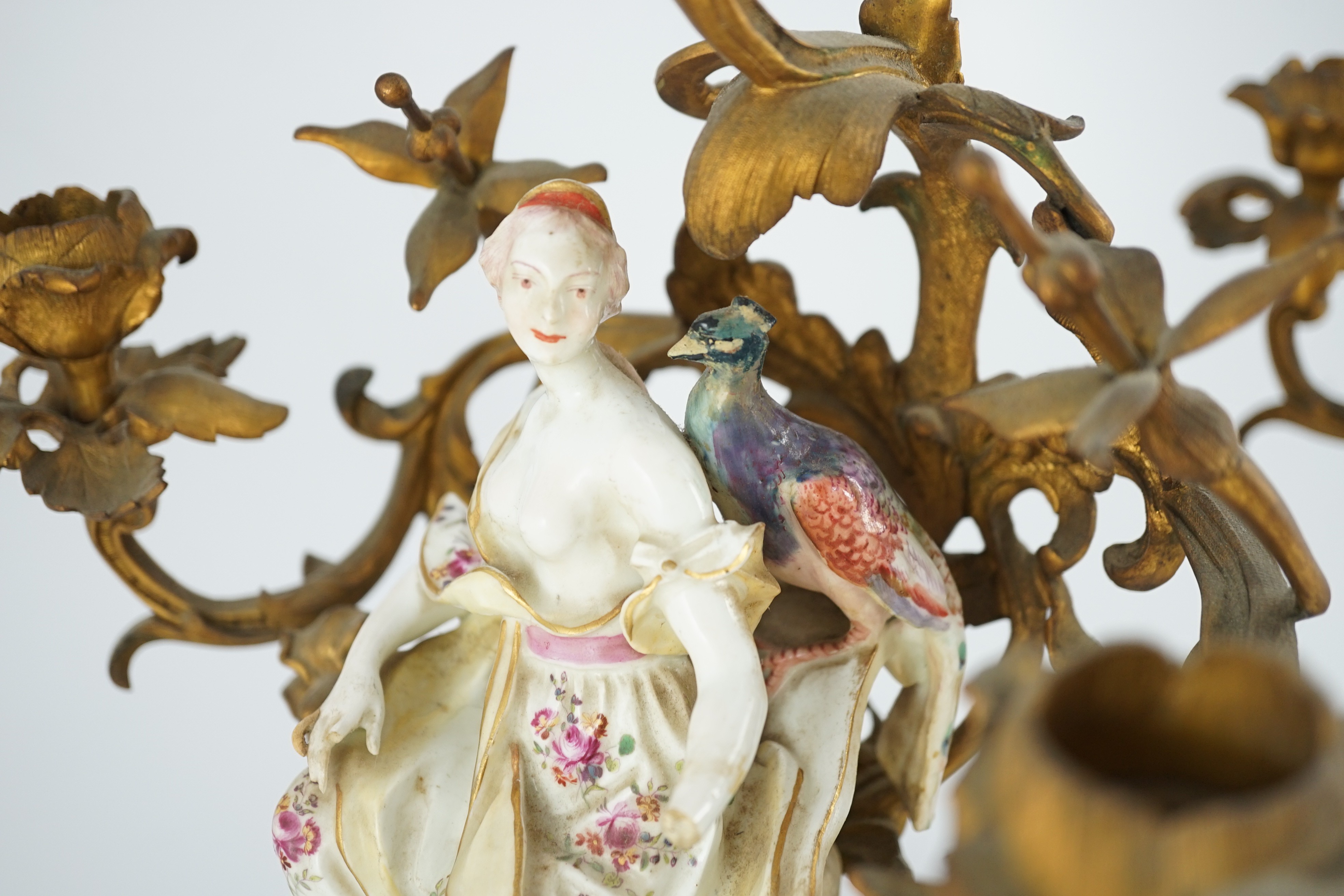 A pair of large Derby porcelain and ormolu mounted ‘Juno and Jupiter’ figural candelabra, the - Image 6 of 9