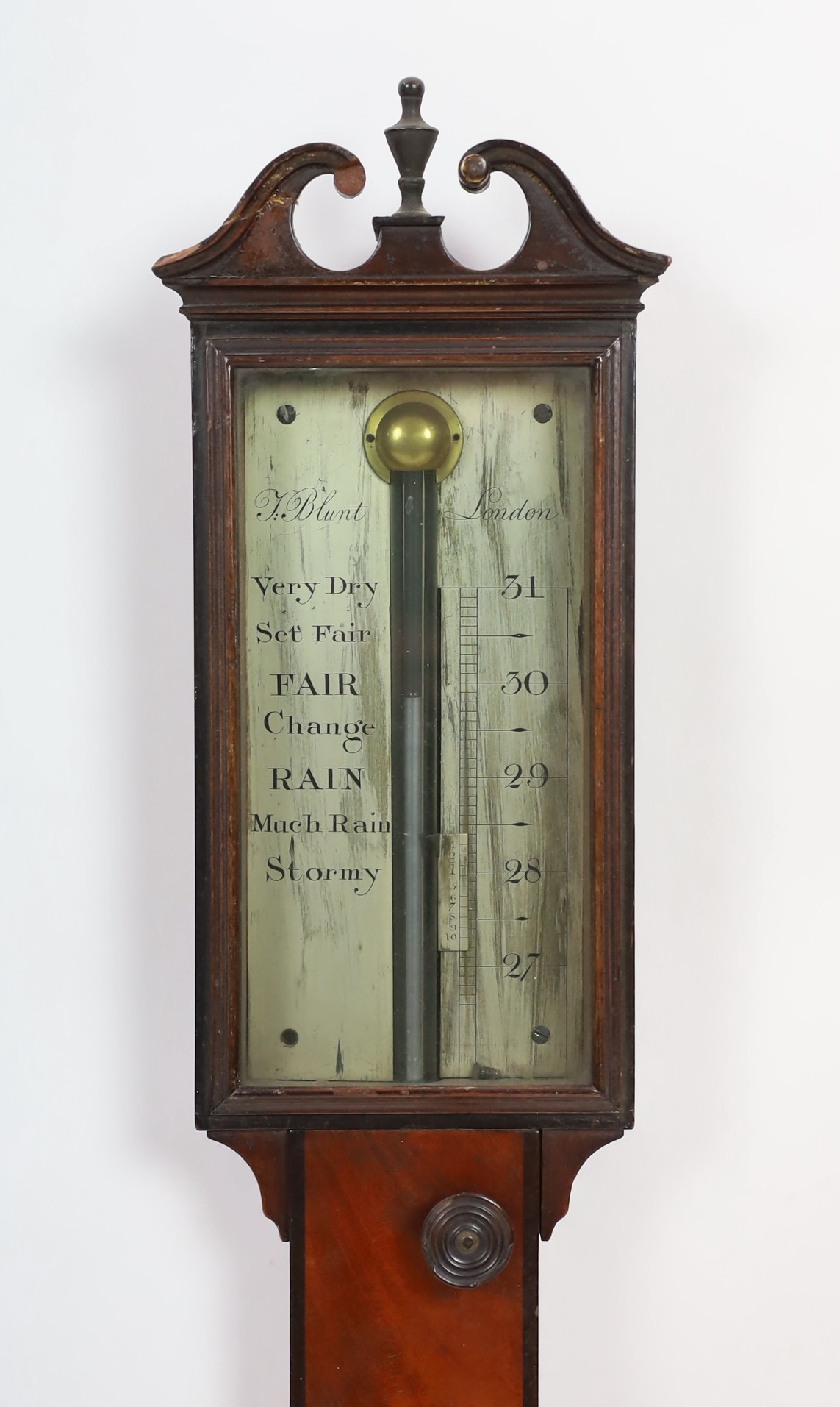 J. Blunt of London. A Regency mahogany stick barometer, with silvered scale and thermometer, 13cm - Image 2 of 5