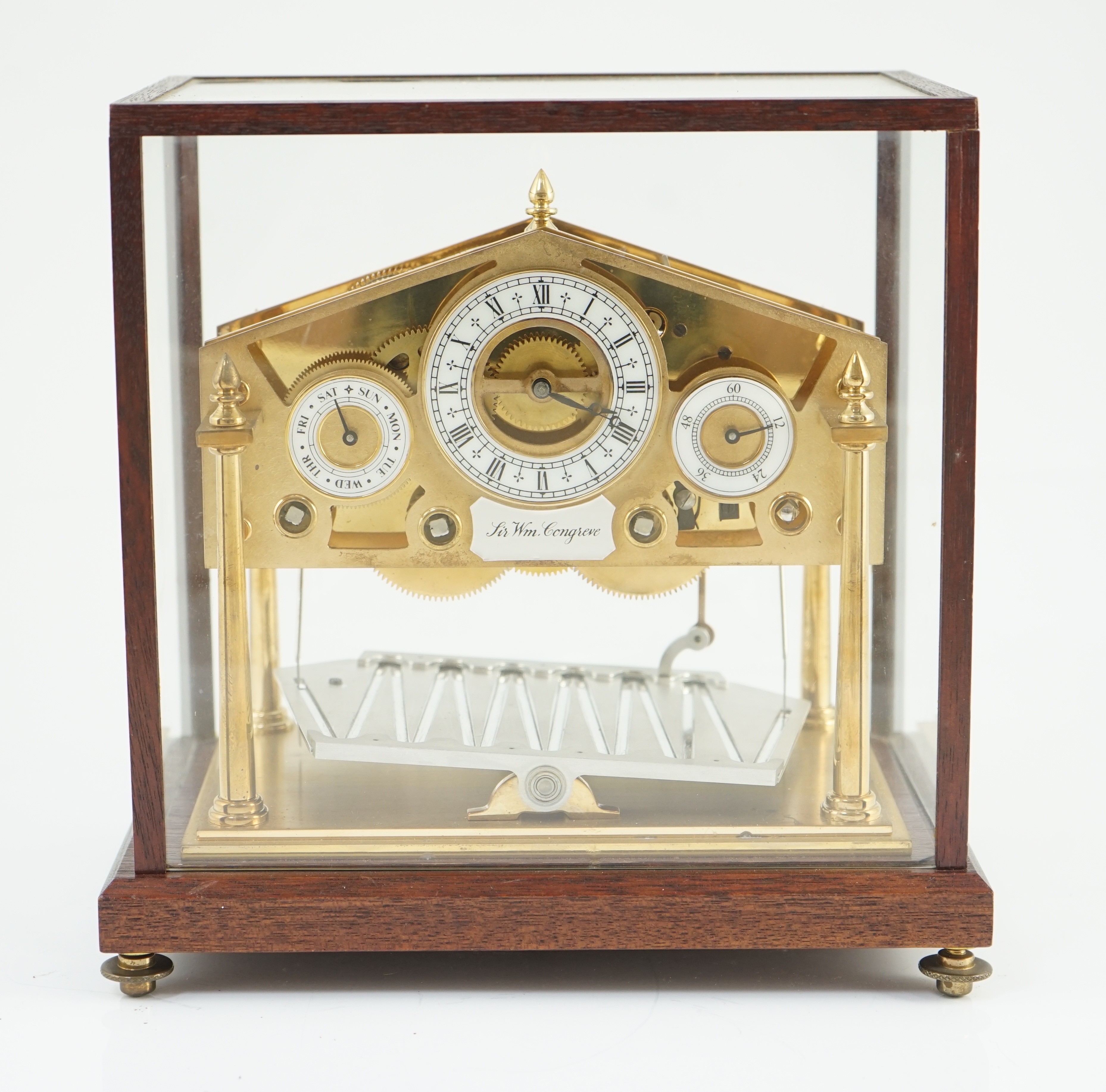 A Devon Clocks lacquered and silvered brass Congreve timepiece, in glazed mahogany case, with - Image 6 of 6