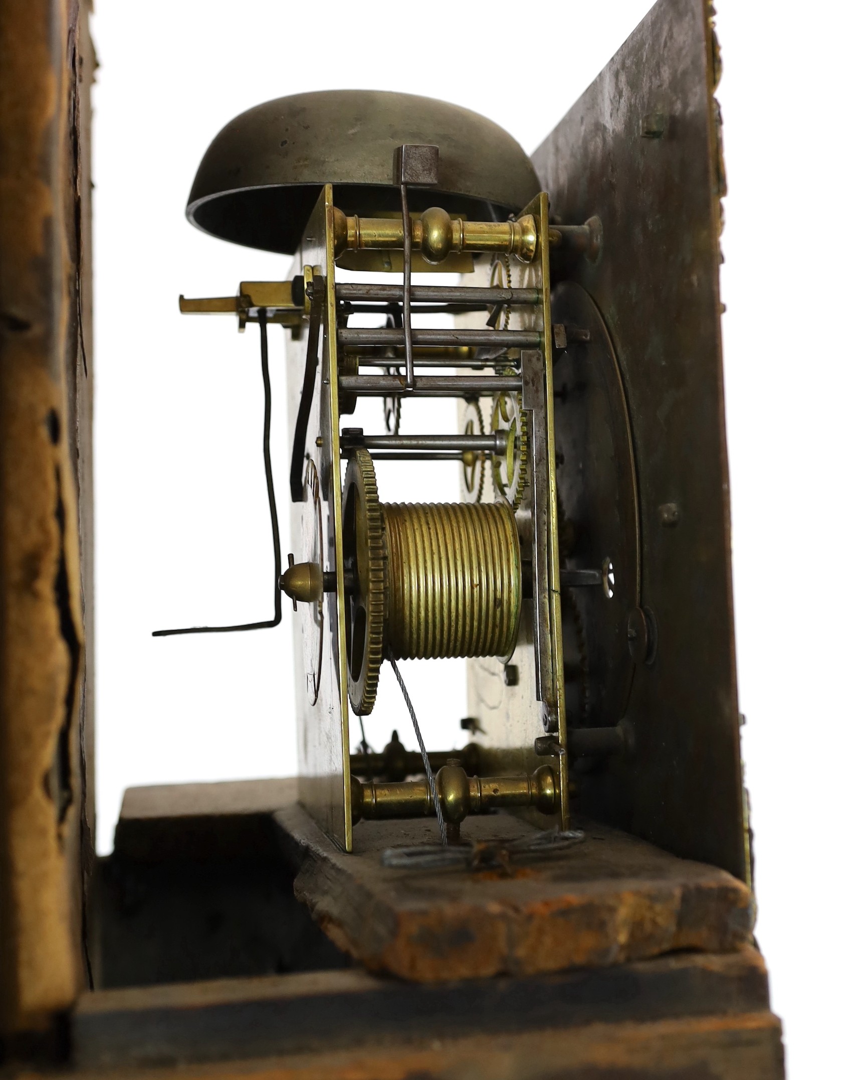 A William and Mary floral marquetry and walnut eight day longcase clock, the 11 inch square brass - Image 7 of 11