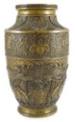 A Japanese bronze vase, Meiji period, cast in relief with phoenixes amid flowers, foliage and