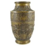 A Japanese bronze vase, Meiji period, cast in relief with phoenixes amid flowers, foliage and