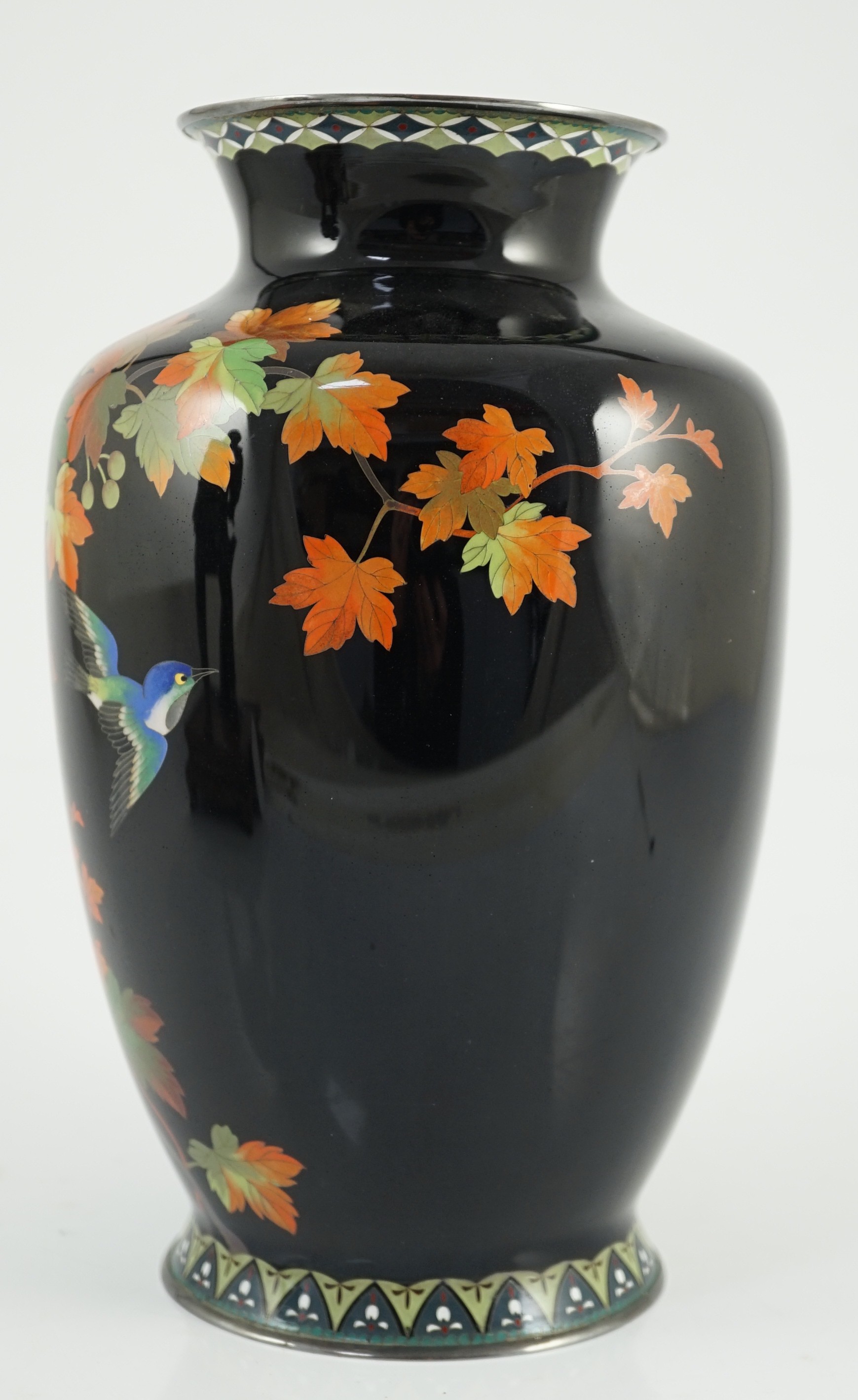 A Japanese silver wire cloisonné enamel vase, third quarter 20th century, decorated with fruiting - Image 3 of 6