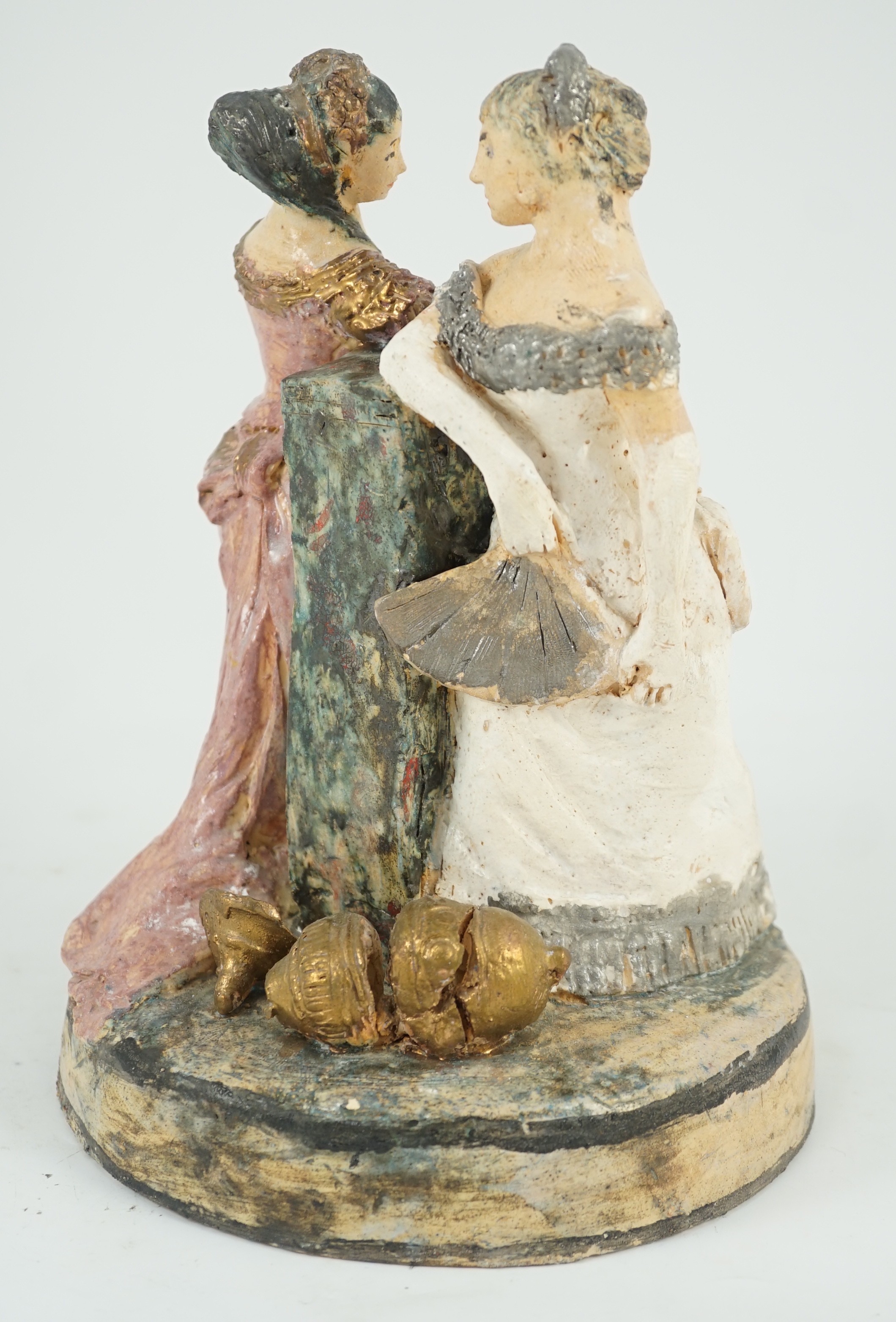 § § Quentin Bell (1910-1996). A studio pottery group of two women in ballgowns, painted in - Image 5 of 8