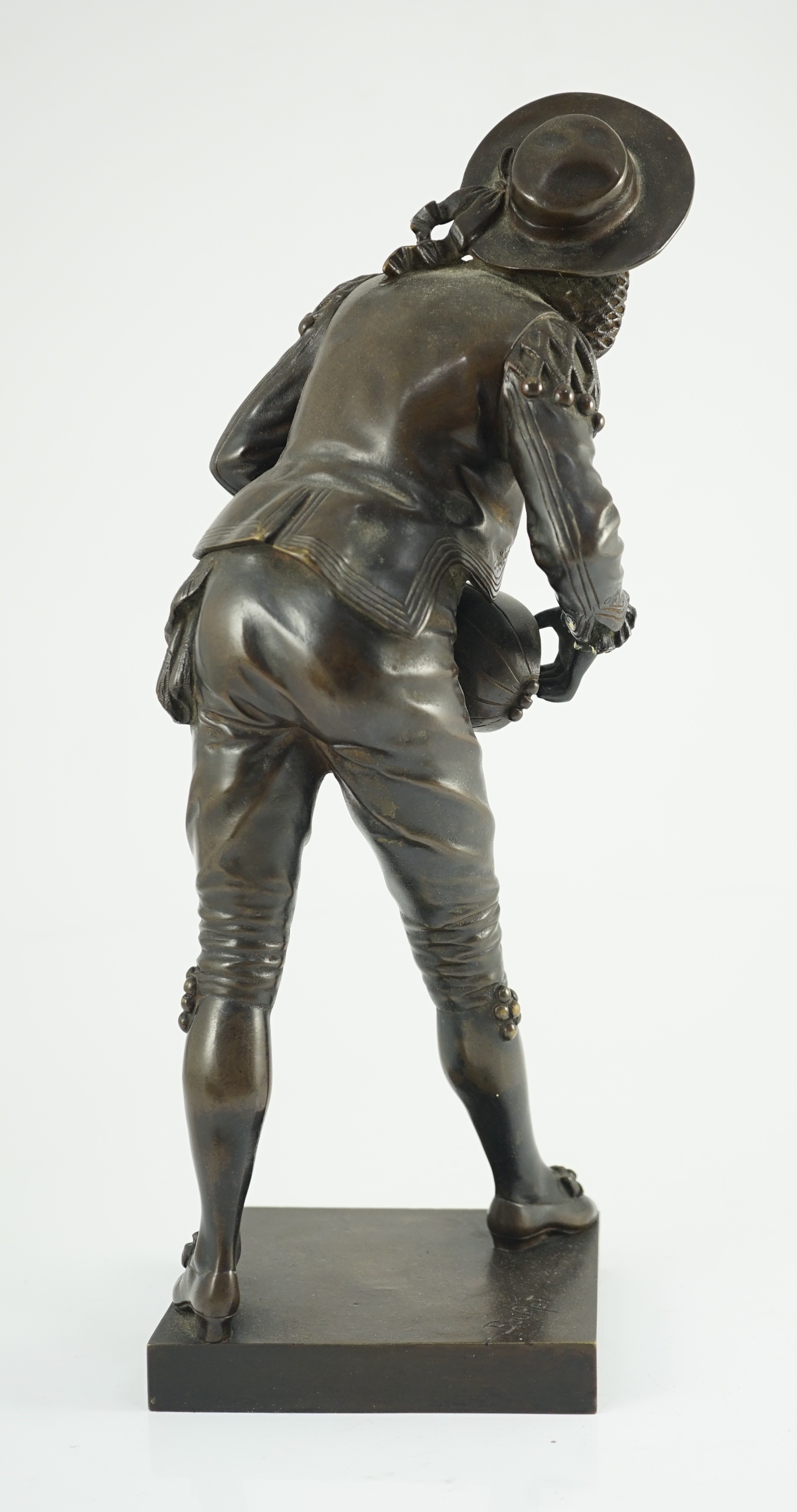 Eutrope Bouret (French, 1833-1906). A bronze figure of 'Figaro', standing playing a mandolin, signed - Image 6 of 9