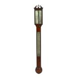 J. Blunt of London. A Regency mahogany stick barometer, with silvered scale and thermometer, 13cm