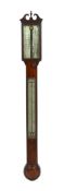 J. Blunt of London. A Regency mahogany stick barometer, with silvered scale and thermometer, 13cm