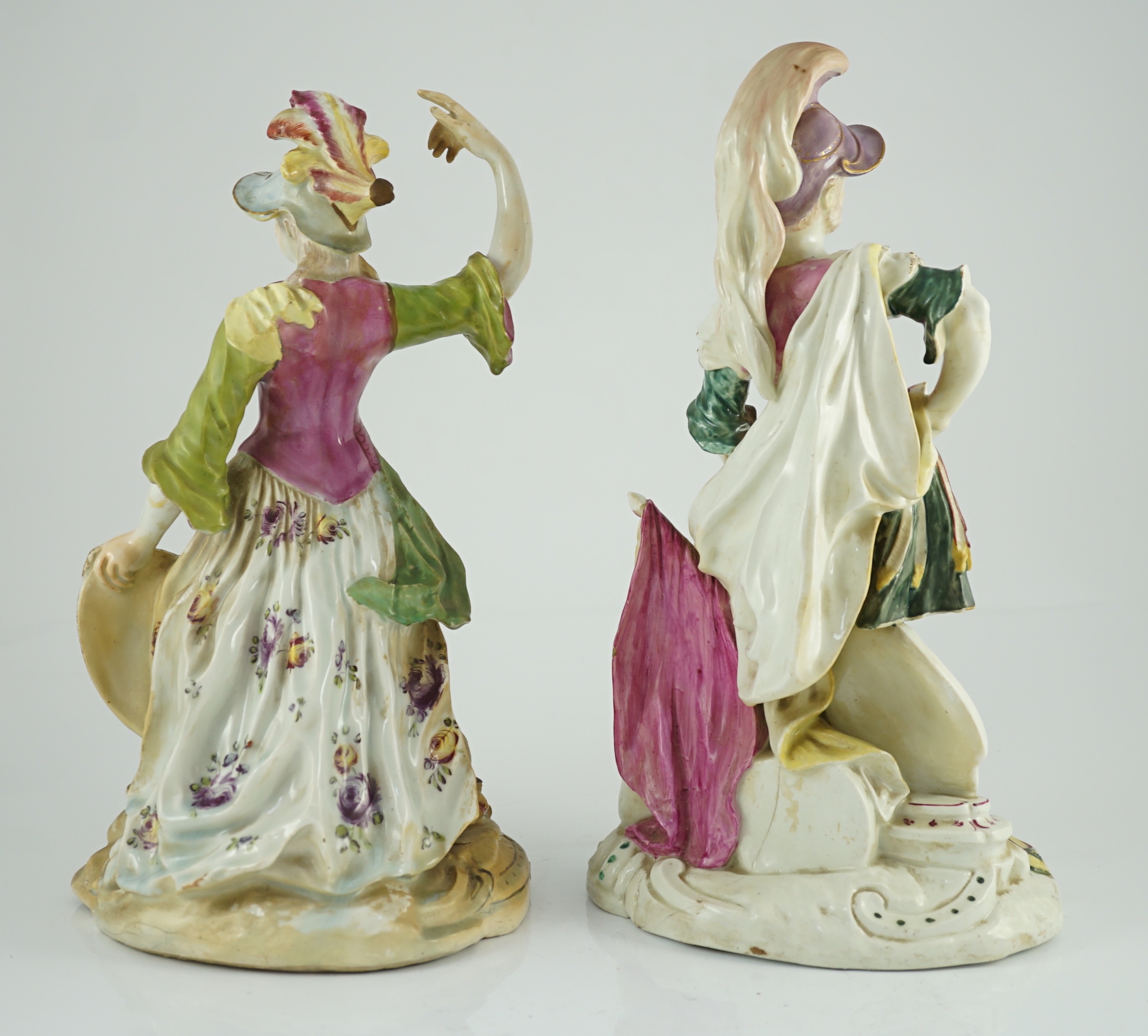 A pair of large Derby porcelain figures of Minerva and Mars, c.1760, decorated in bright puce, - Image 5 of 10