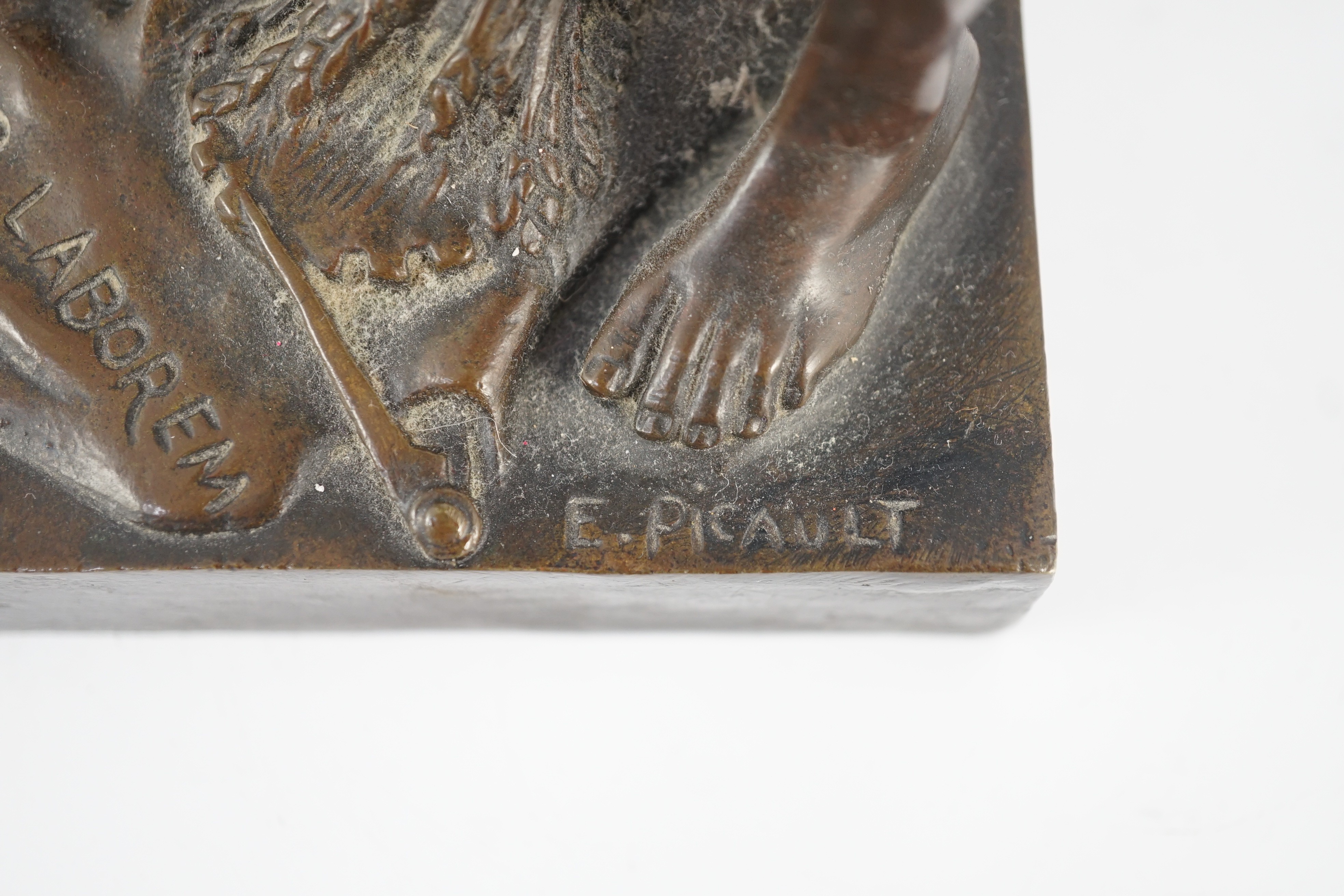 Emile Louis Picault (1833-1915). A French bronze figure 'Per Laborem' modelled as a classical - Image 5 of 6