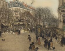 Jean-François Raffaëlli (French, 1850-1924) 'Le Boulevard des Italiens'colour etching, drypoint