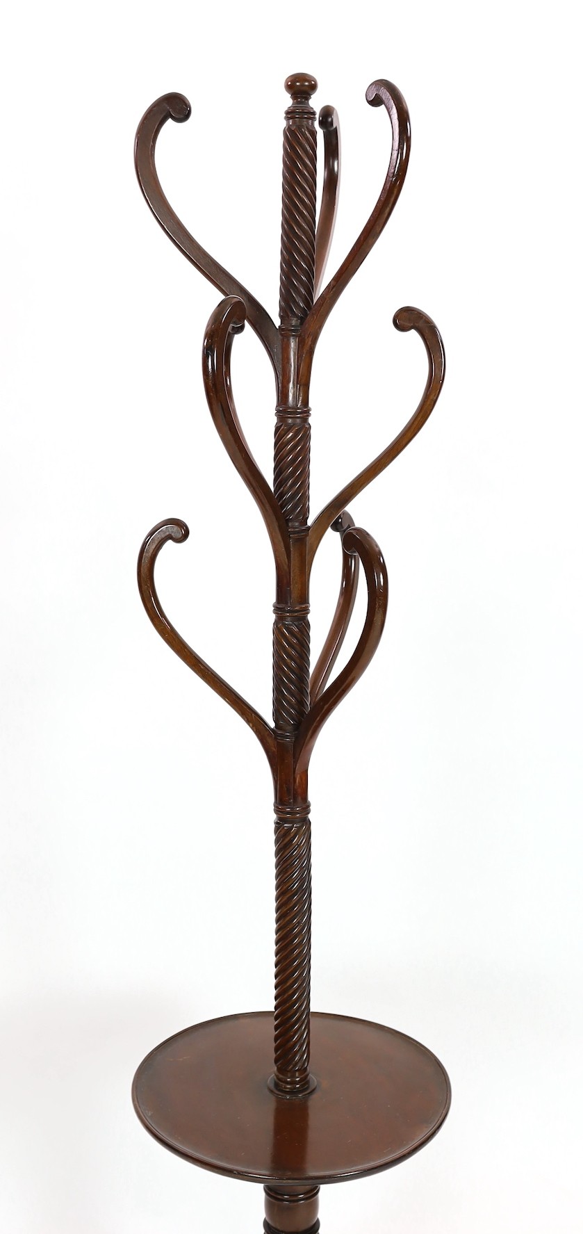A Regency mahogany hat stand, with central spiral twist column and nine scrolling arms over circular - Image 3 of 5