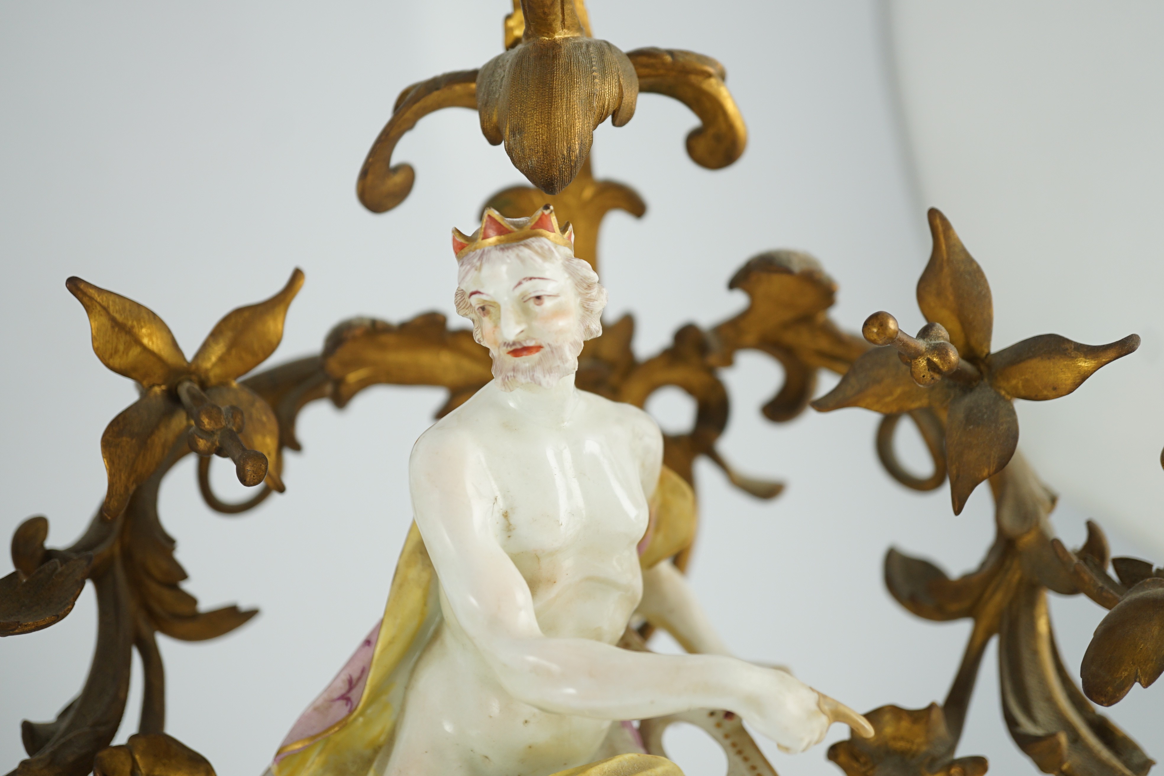 A pair of large Derby porcelain and ormolu mounted ‘Juno and Jupiter’ figural candelabra, the - Image 4 of 9