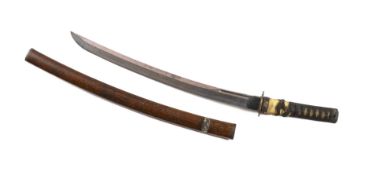 A Japanese wakizashi, the tang signed Yoshitake, the 54.5cm blade inscribed to the tang, ‘Izumo