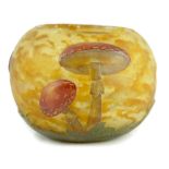 A Daum ‘’Les champignons’’ cameo glass bowl, mottled glass body, acid-etched, in cameo relief with