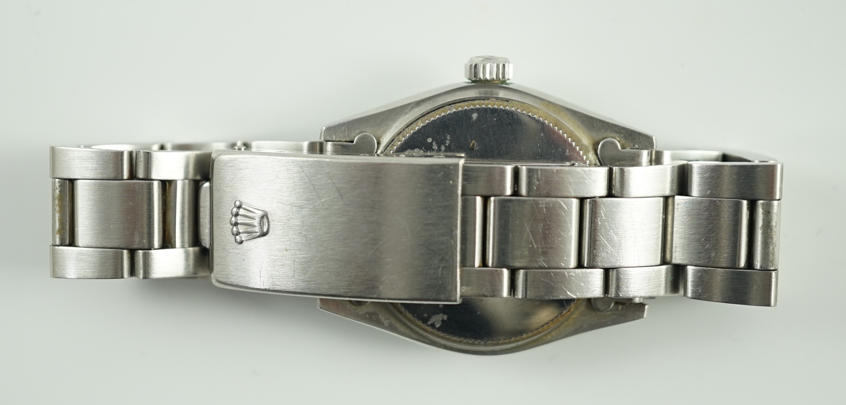 A 1980's mid-size stainless steel Rolex Oysterdate Precision manual wind wrist watch, on a stainless - Image 3 of 4