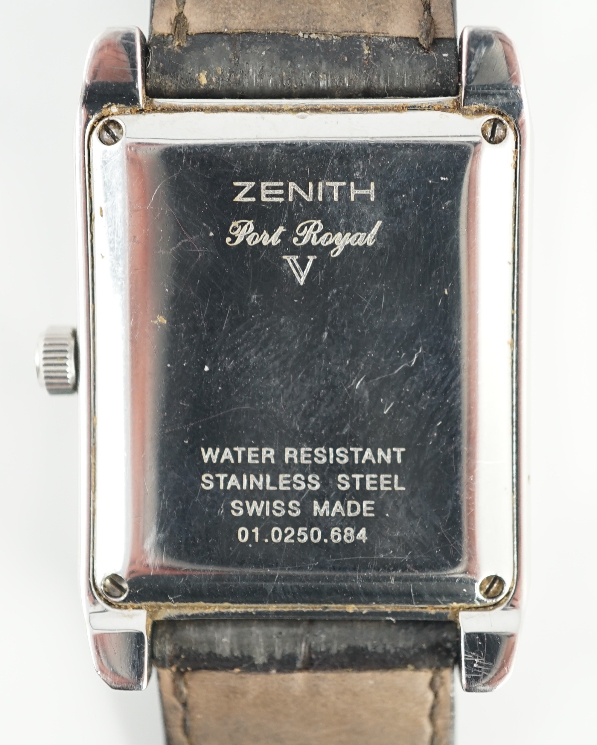 A gentleman's stainless steel Zenith Elite Port Royal V automatic rectangular dial wrist watch, with - Image 7 of 7