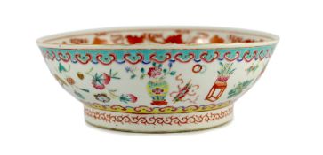 A Chinese famille rose ‘antiques and auspicious objects’ bowl, Chenghua mark, late 19th century, the