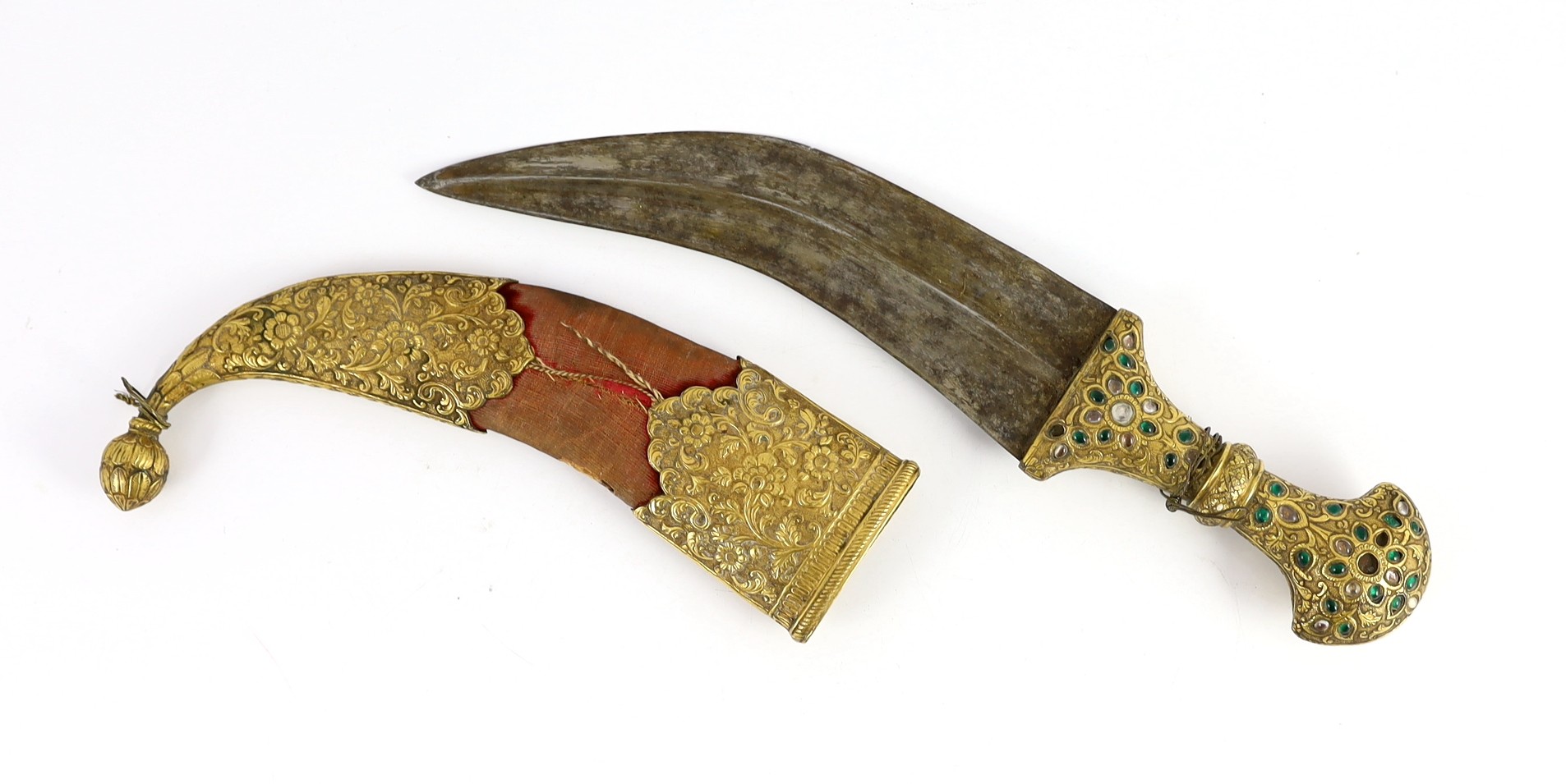 An Indian gilt copper and paste mounted dagger (jambiya), Kutch, 19th century, with bejewelled - Image 3 of 3