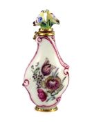 A good Chelsea or St James (Charles Gouyn) gold mounted porcelain scent bottle, c.1755, of rococo