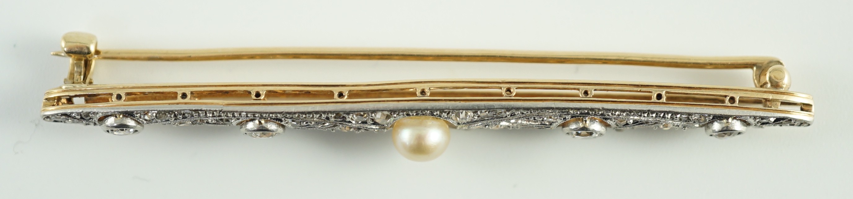An early 20th century Belle Epoque, gold and platinum, pearl and millegrain set round and rose cut - Image 2 of 3