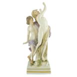 A Meissen allegorical group of Apollo and Daphne, 19th century, on a square base, underglaze blue