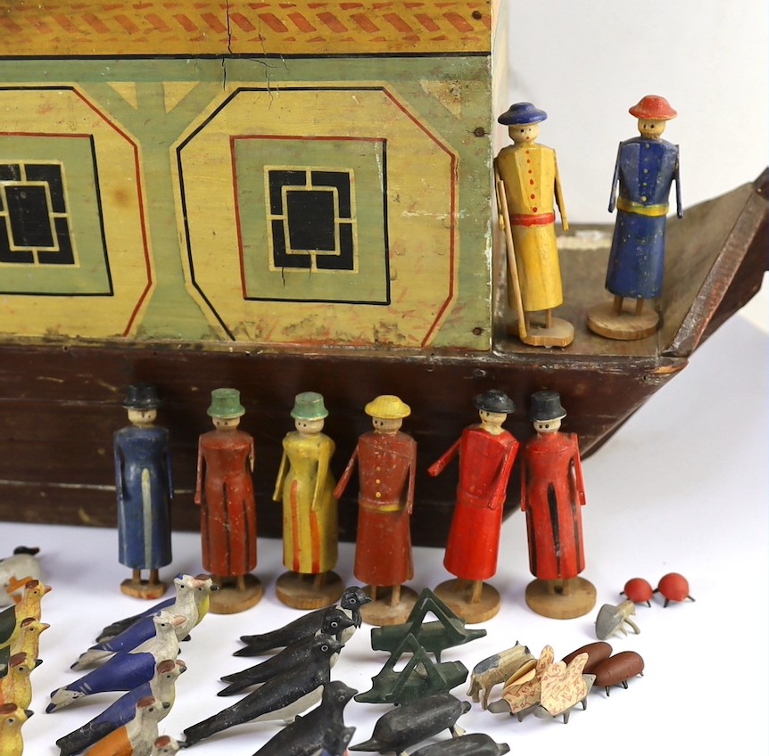 A late 19th century German painted wood Noah's Ark with 136 assorted figures and animals, 14cm wide, - Image 14 of 20