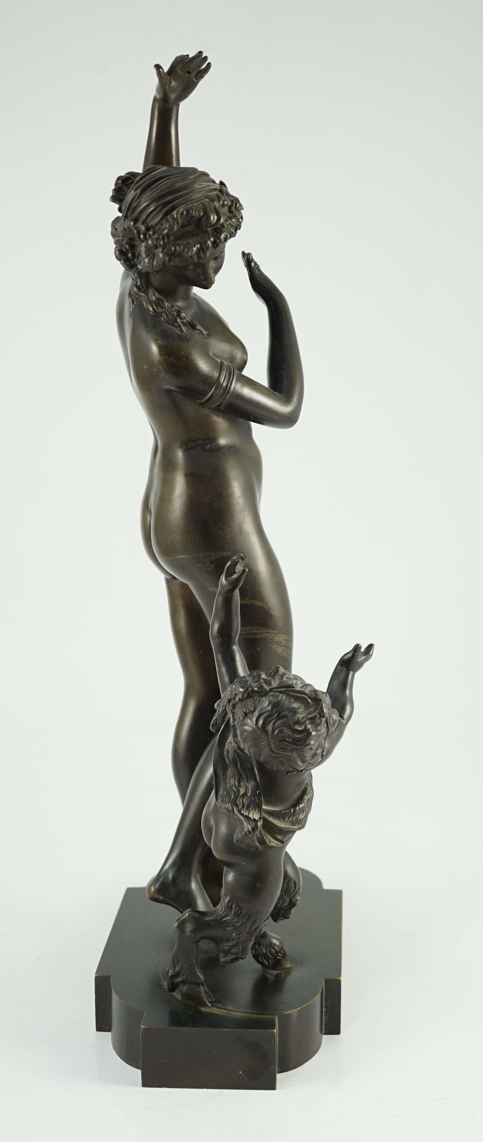 A 19th century French bronze group of a muse dancing alongside a faun, 24cm wide, 52cm high*** - Image 4 of 6