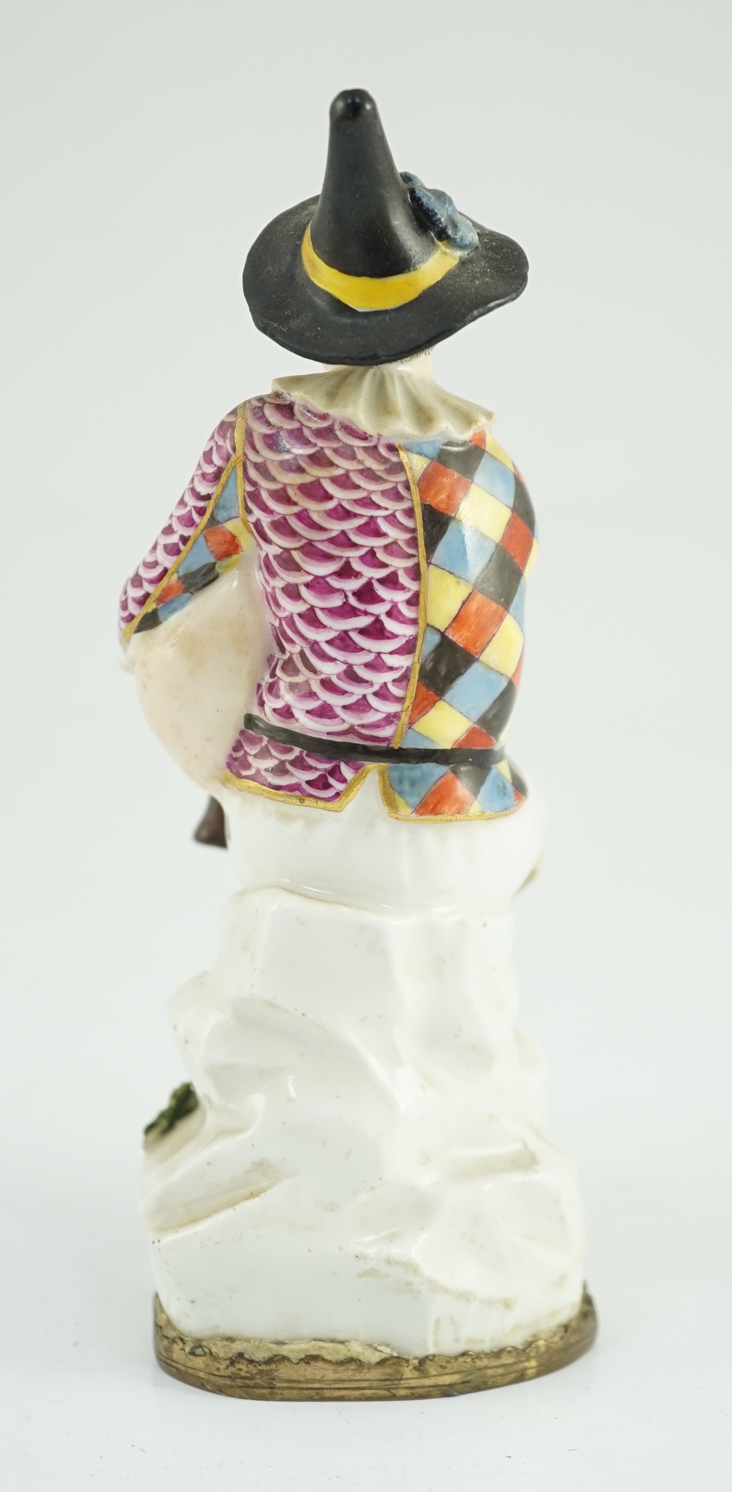 A Meissen porcelain figure of a seated bagpiper, mid 18th century, modelled by J.J. Kandler, wearing - Image 4 of 5