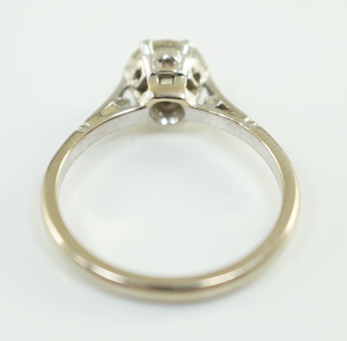 An 18ct white gold, platinum and solitaire diamond set ring, size M, gross weight 3.3 grams, the - Image 6 of 6