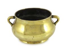 A Chinese polished bronze censer, gui, Xuande six character mark, 18th/19th century, applied with