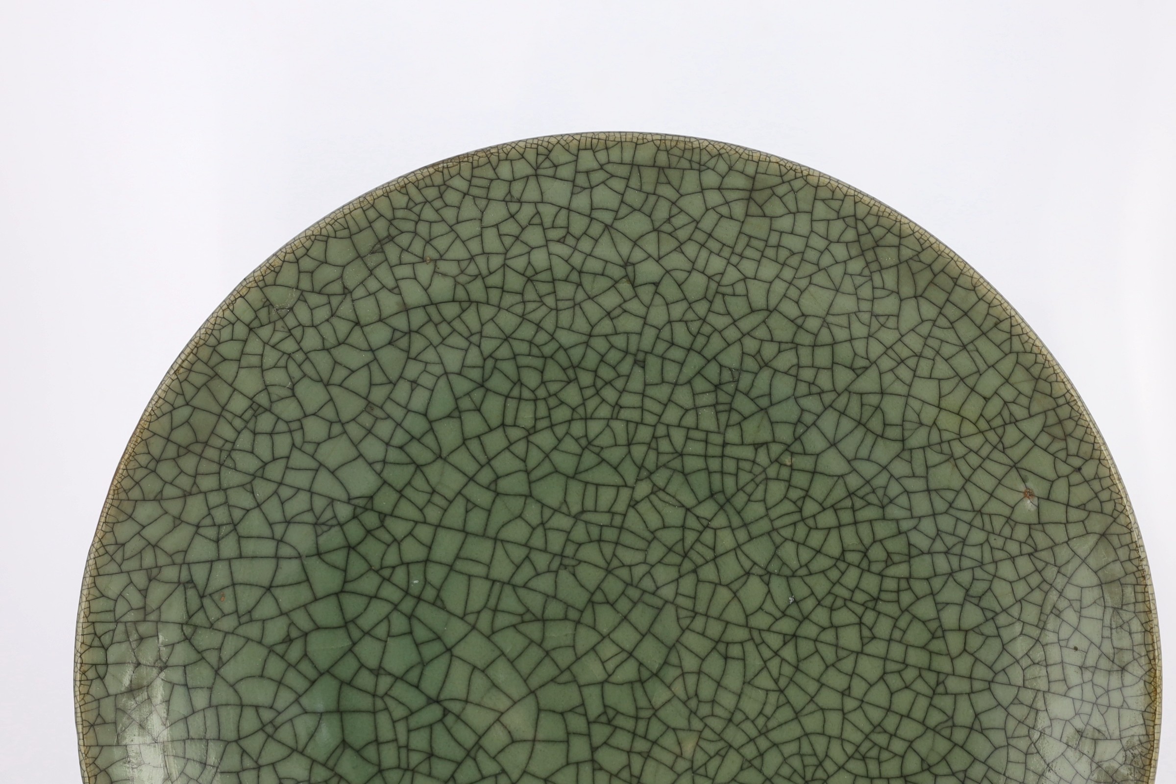 A large Chinese Guan type crackle glaze dish, 19th/20th century, 45.5cm diameter***CONDITION - Image 2 of 4