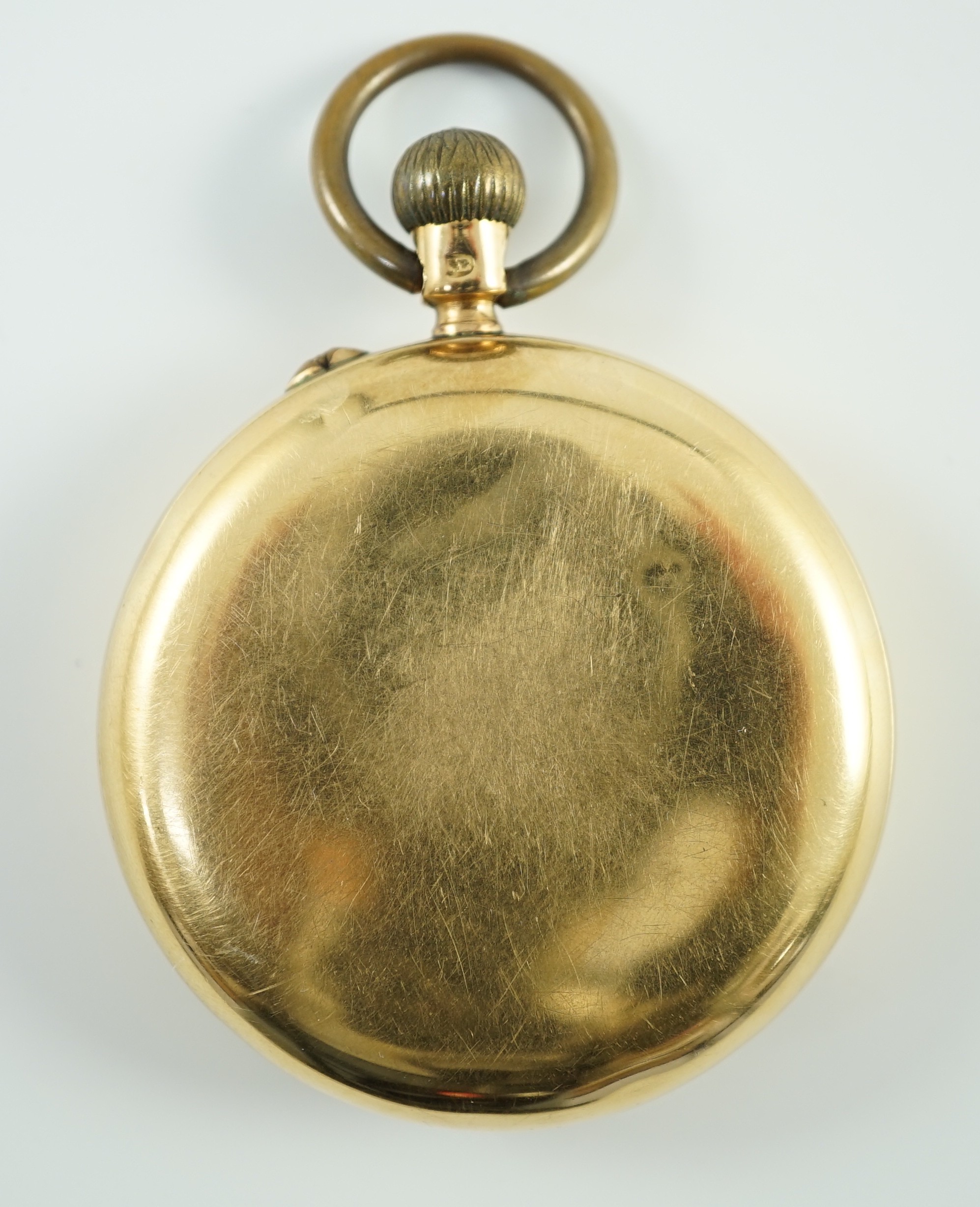 An Edwardian 18ct gold open face keywind pocket watch, by Joyce & Co, Whitchurch, with Roman dial - Image 2 of 2