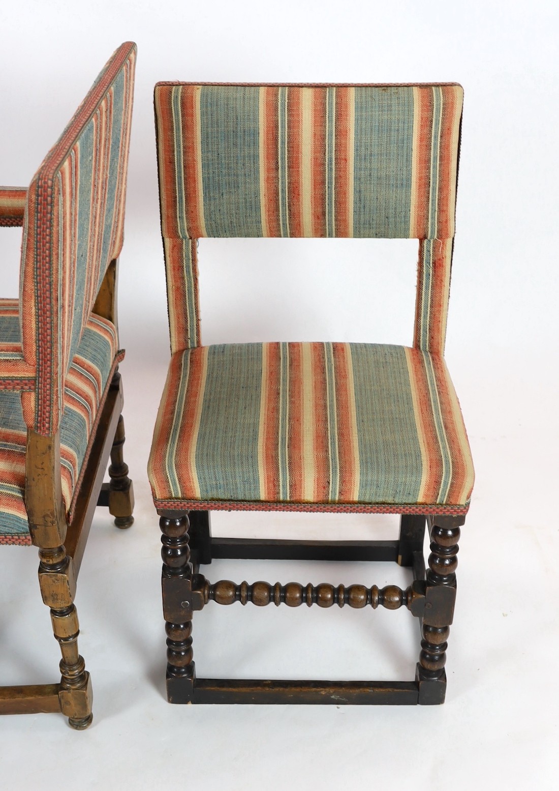 A matched set of twelve 17th century and later dining chairs, the rectangular backs and seats - Image 2 of 6