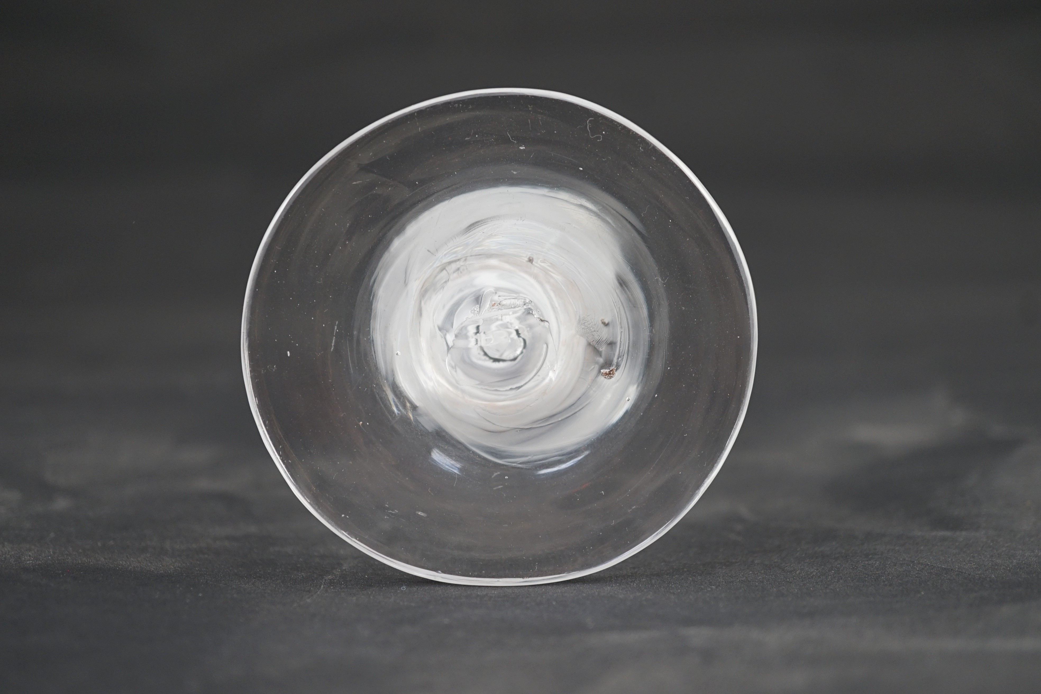 A double series opaque twist stem cordial glass, c.1760, the fluted bowl with OXO border, 16.5cm - Image 4 of 4