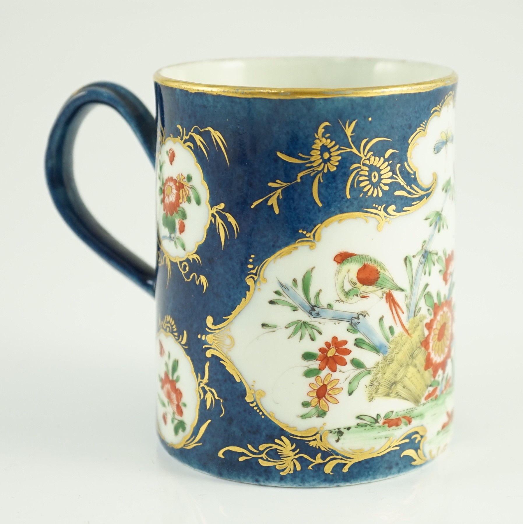 A Worcester kakiemon powder blue small mug, c.1765, painted with a bird, wheatsheaf, flowers and - Image 6 of 8