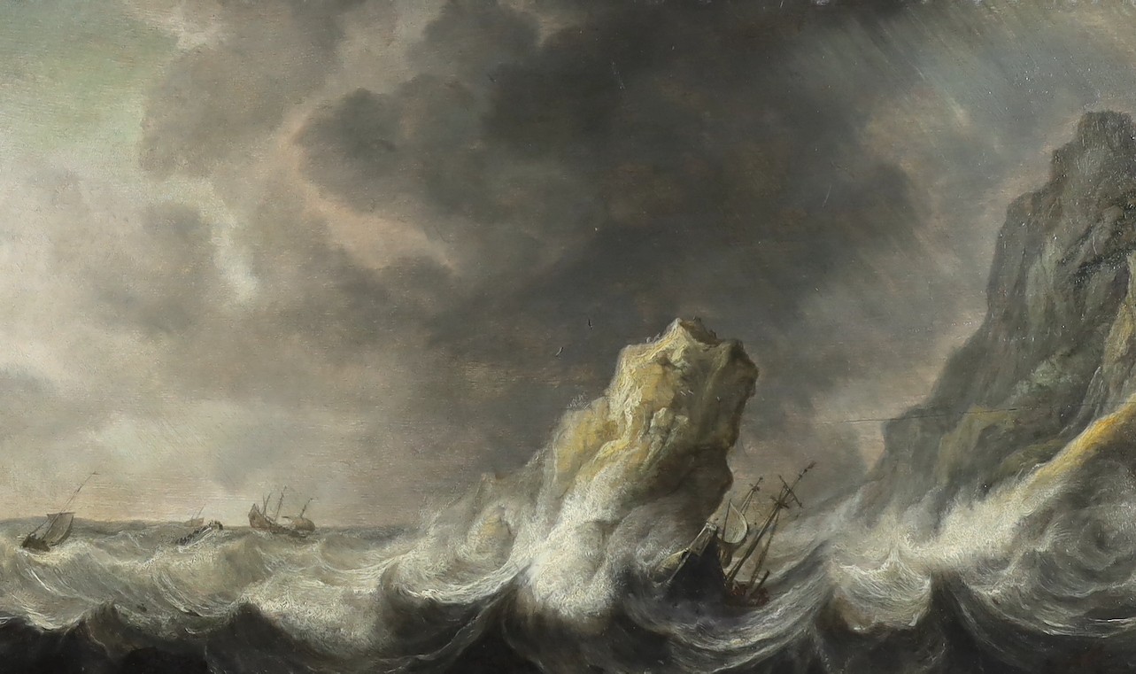 Jan Porcellis (Dutch, c.1584-1632) Shipping in stormy seasoil on panel34 x 58cms. Provenance: