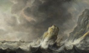 Jan Porcellis (Dutch, c.1584-1632) Shipping in stormy seasoil on panel34 x 58cms. Provenance: