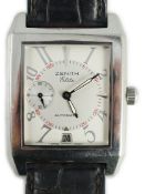 A gentleman's stainless steel Zenith Elite Port Royal V automatic rectangular dial wrist watch, with
