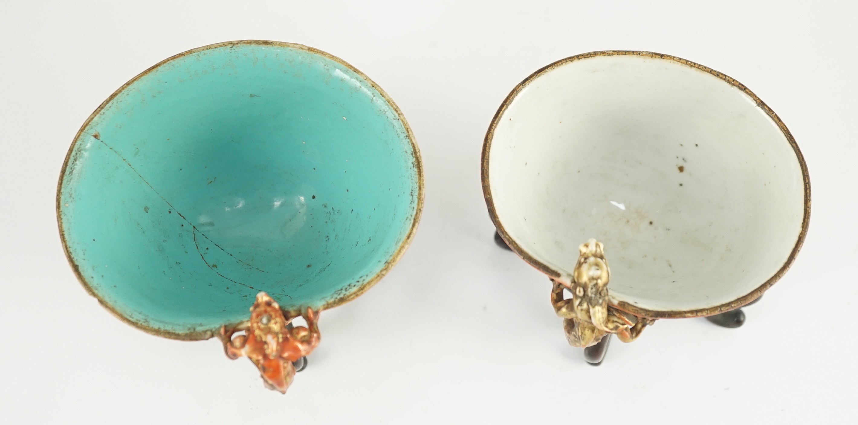 Two similar Chinese coral ground libation cups, late 18th/early 19th century, each of oval - Image 3 of 10