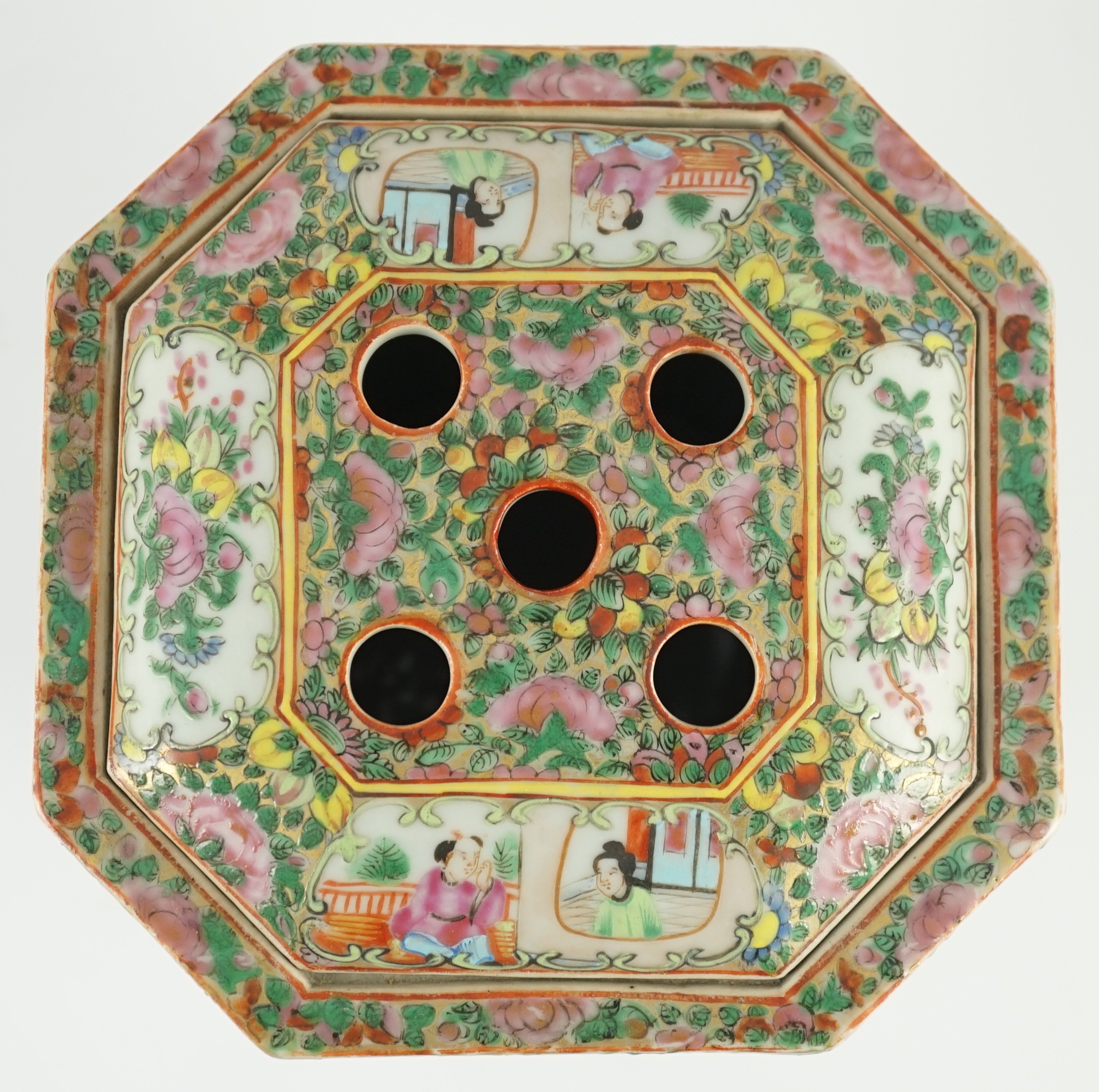 A Chinese Canton (Guangzhou) famille rose decorated bough pot and cover, c.1830, painted with - Image 5 of 9