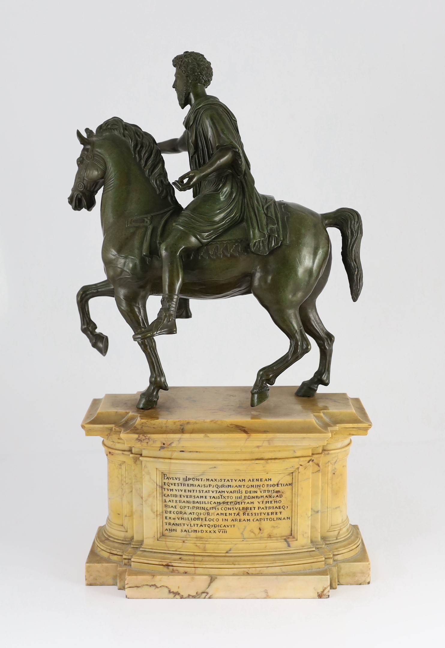 After the Antique. A 19th century Italian Grand Tour bronze equestrian group, modelled as Emperor - Image 2 of 3