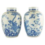 A pair of large Chinese blue and white ovoid jars and associated covers, 19th century, each